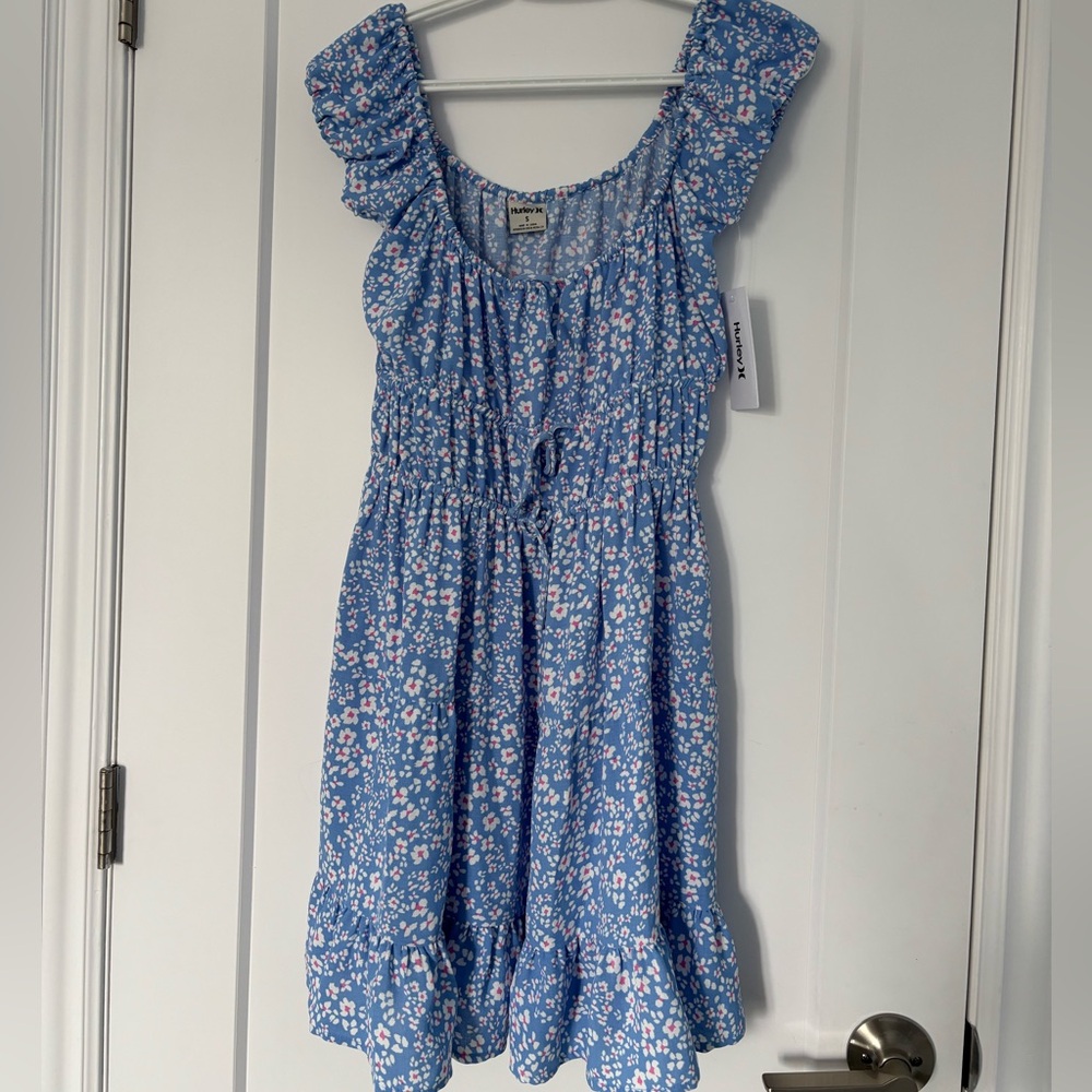 Hurley Blue Sundress with Flutter Sleeves and Scoop Neck